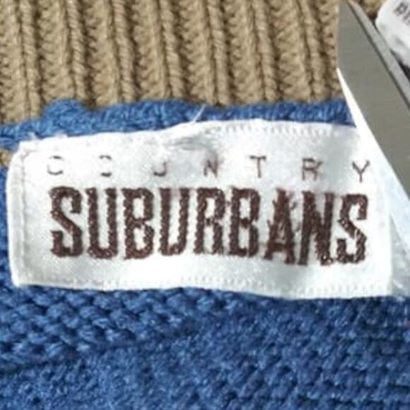 Vintage Country Suburbans Blue Tan Geometric Print Knit Grandma Sweater Sz Large - Picture 4 of 5